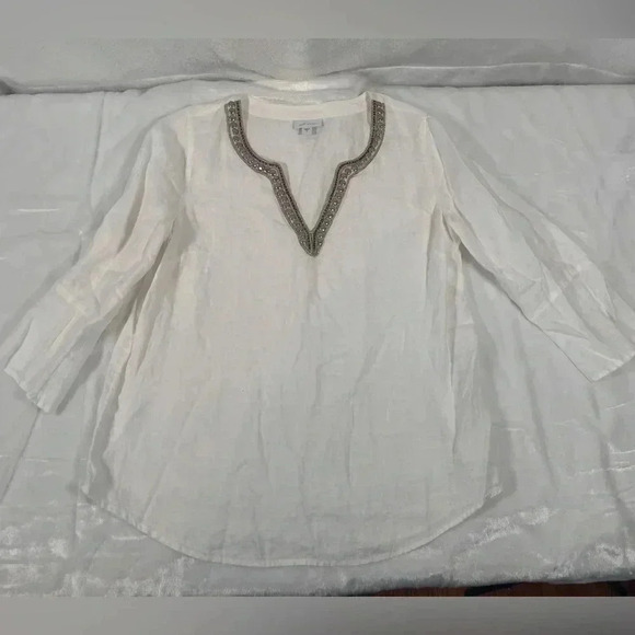 J. Jill Love Linen  100% Linen Top White - Picture 3 of 8